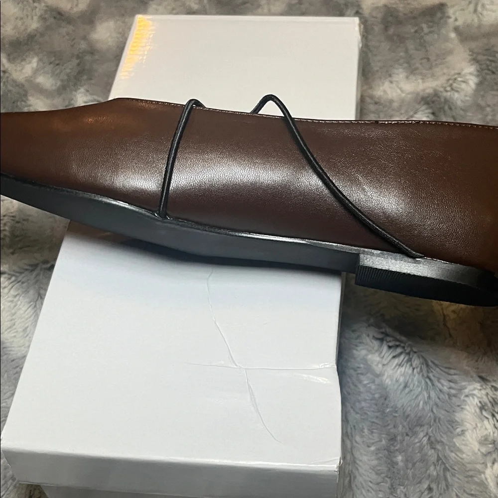 Brown Square-Toe Crisscross Strap Flats - Picture 8 of 17